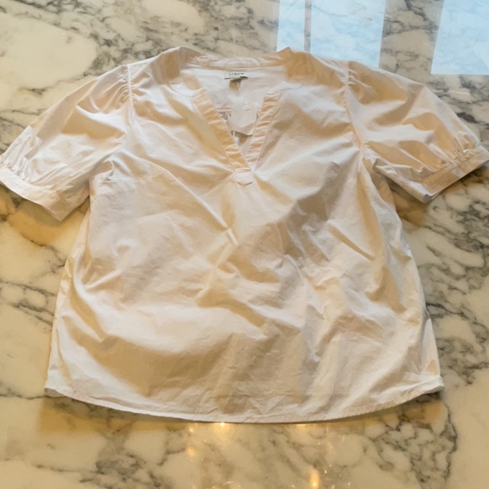 NWT J. Crew Factory Women’s Sz Small Poplin Short Sleeve Top in White / CA201 - Picture 2 of 6